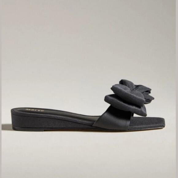 Maeve by Anthropologie Bow Micro Wedge Sandals in Black Size10 NEW - Picture 2 of 9